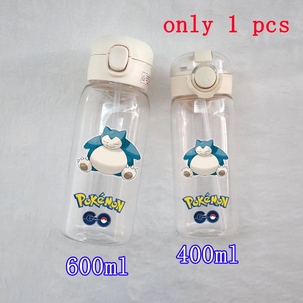 400ML/600ML Pokemon Anime Pikachu Charmander Kid Straws Water Cup Portable Outdoor Sports Camping Fitness Plastic Water Bottle