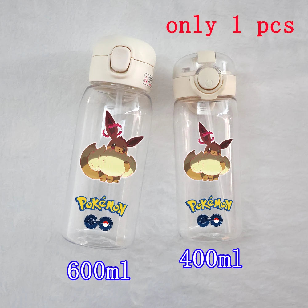 400ML/600ML Pokemon Anime Pikachu Charmander Kid Straws Water Cup Portable Outdoor Sports Camping Fitness Plastic Water Bottle