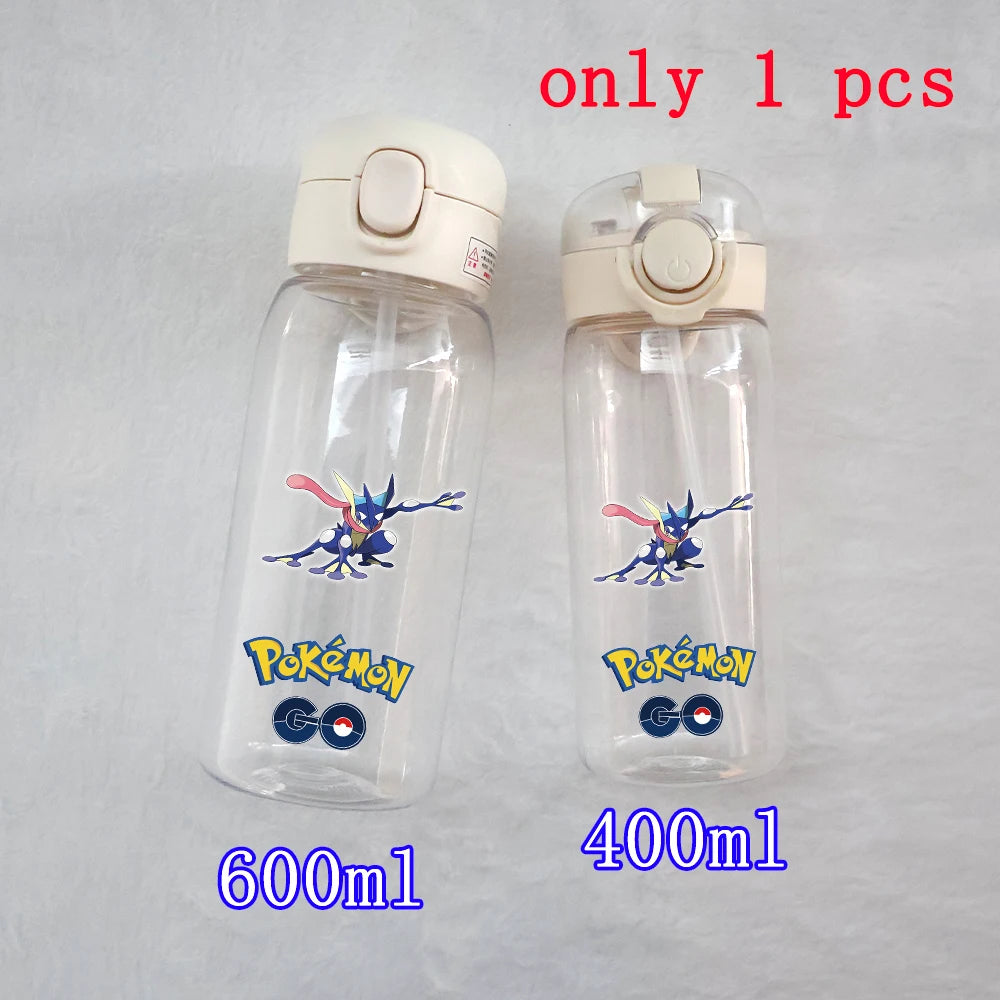 400ML/600ML Pokemon Anime Pikachu Charmander Kid Straws Water Cup Portable Outdoor Sports Camping Fitness Plastic Water Bottle