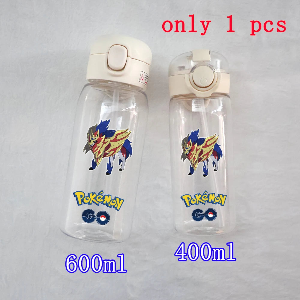 400ML/600ML Pokemon Anime Pikachu Charmander Kid Straws Water Cup Portable Outdoor Sports Camping Fitness Plastic Water Bottle