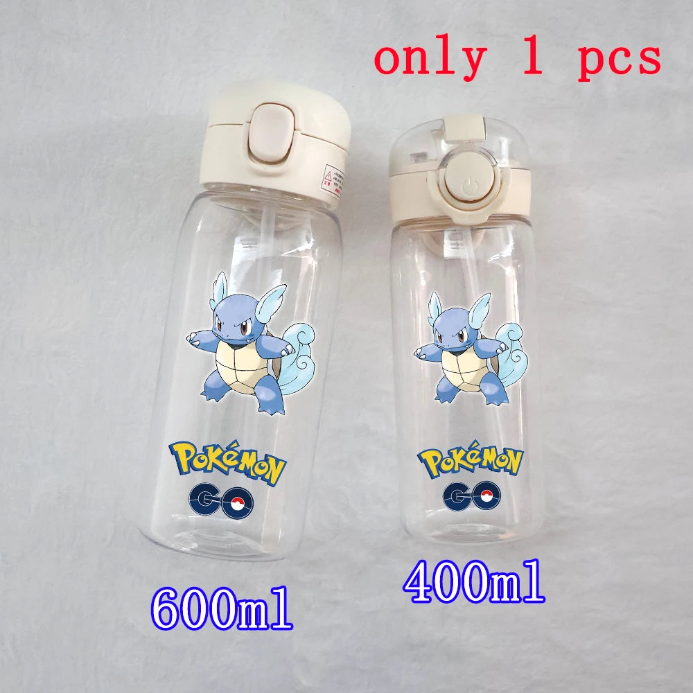 400ML/600ML Pokemon Anime Pikachu Charmander Kid Straws Water Cup Portable Outdoor Sports Camping Fitness Plastic Water Bottle