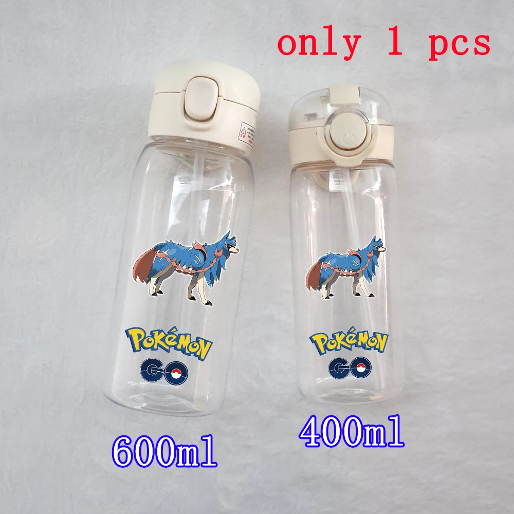 400ML/600ML Pokemon Anime Pikachu Charmander Kid Straws Water Cup Portable Outdoor Sports Camping Fitness Plastic Water Bottle