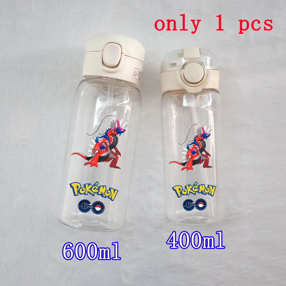 400ML/600ML Pokemon Anime Pikachu Charmander Kid Straws Water Cup Portable Outdoor Sports Camping Fitness Plastic Water Bottle