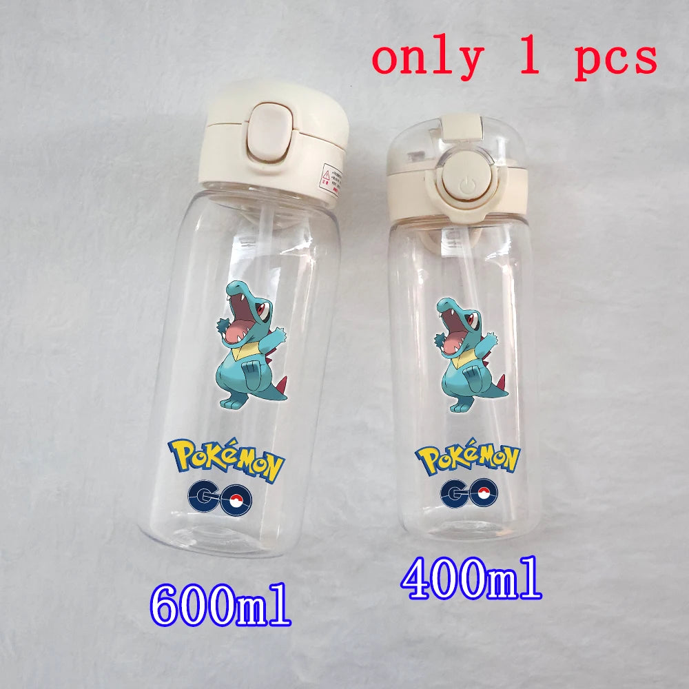 400ML/600ML Pokemon Anime Pikachu Charmander Kid Straws Water Cup Portable Outdoor Sports Camping Fitness Plastic Water Bottle