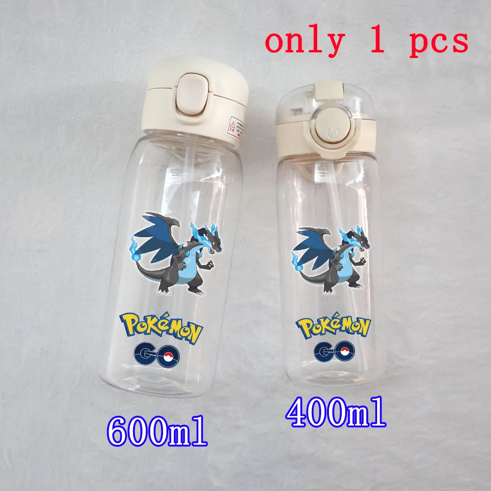 400ML/600ML Pokemon Anime Pikachu Charmander Kid Straws Water Cup Portable Outdoor Sports Camping Fitness Plastic Water Bottle