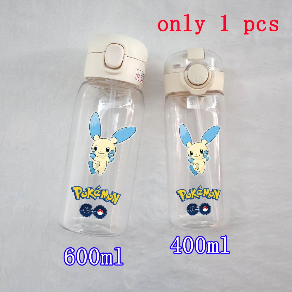 400ML/600ML Pokemon Anime Pikachu Charmander Kid Straws Water Cup Portable Outdoor Sports Camping Fitness Plastic Water Bottle