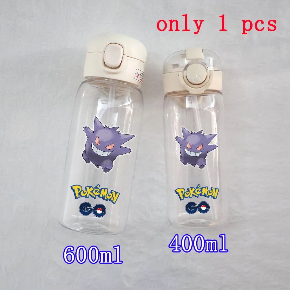 400ML/600ML Pokemon Anime Pikachu Charmander Kid Straws Water Cup Portable Outdoor Sports Camping Fitness Plastic Water Bottle