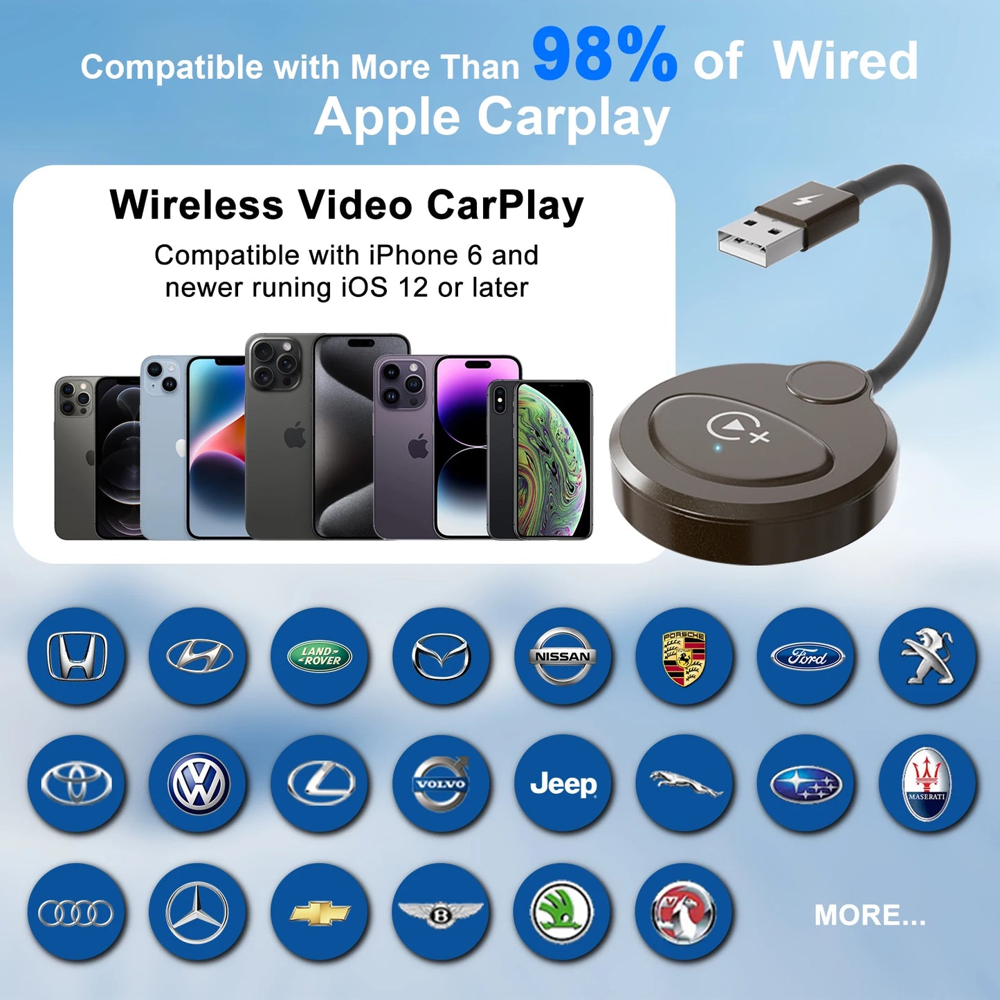 Carplay wireless adapter With youtube Netflix Tiktok apple carplay USB dongle converter support online update just plug and play