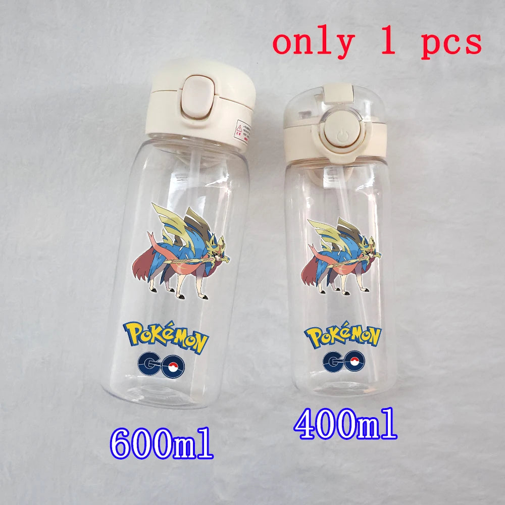 400ML/600ML Pokemon Anime Pikachu Charmander Kid Straws Water Cup Portable Outdoor Sports Camping Fitness Plastic Water Bottle