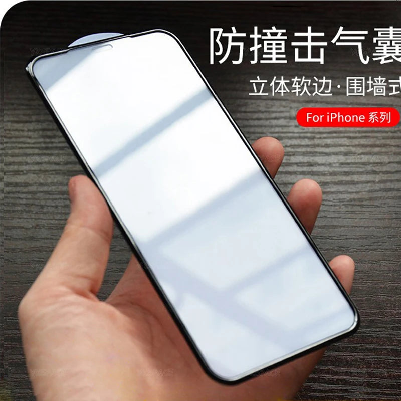 2Pcs 3D Airbag Bumper edge Full 9H Tempered Glass For iPhone 16 15 14 13 12 mini 11 Pro XR X XS MAX 7 8 Plus SE Screen Protector