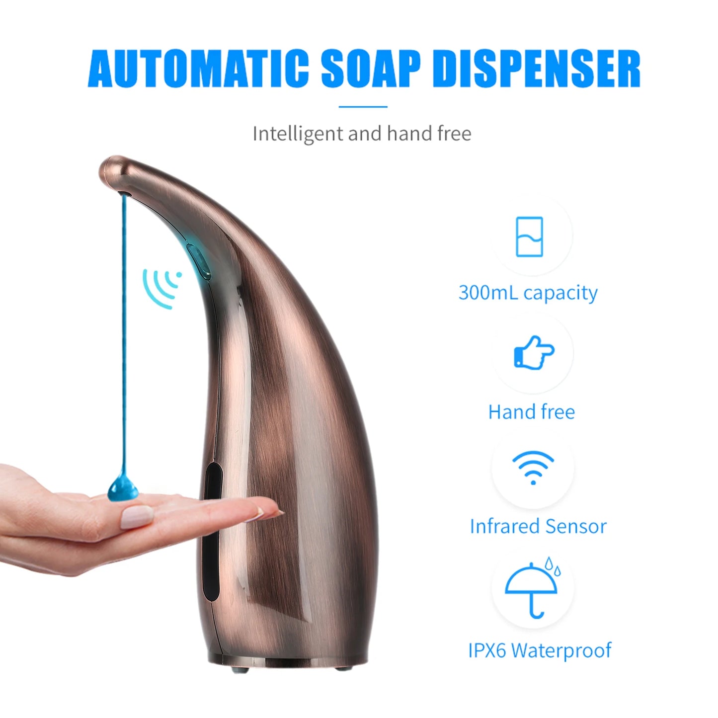 300mL Automatic Soap Dispenser Liquid Infrared Touchless Hand Sanitizer Electric Soap Dish Bathroom Kitchen Countertop Shower