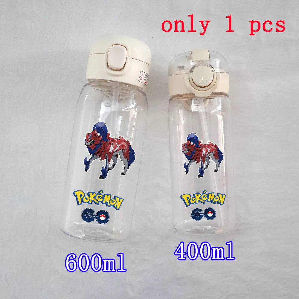 400ML/600ML Pokemon Anime Pikachu Charmander Kid Straws Water Cup Portable Outdoor Sports Camping Fitness Plastic Water Bottle