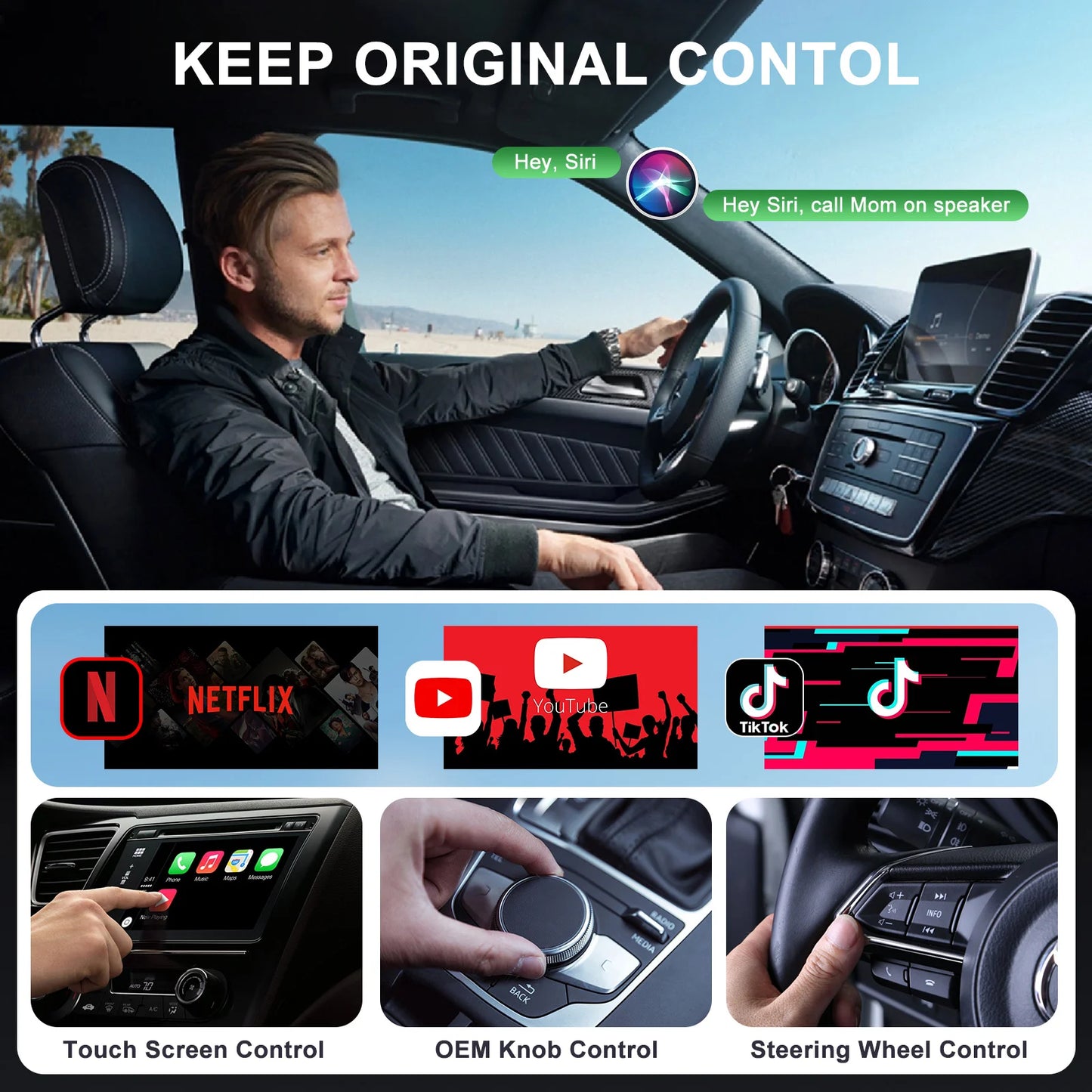 Carplay wireless adapter With youtube Netflix Tiktok apple carplay USB dongle converter support online update just plug and play