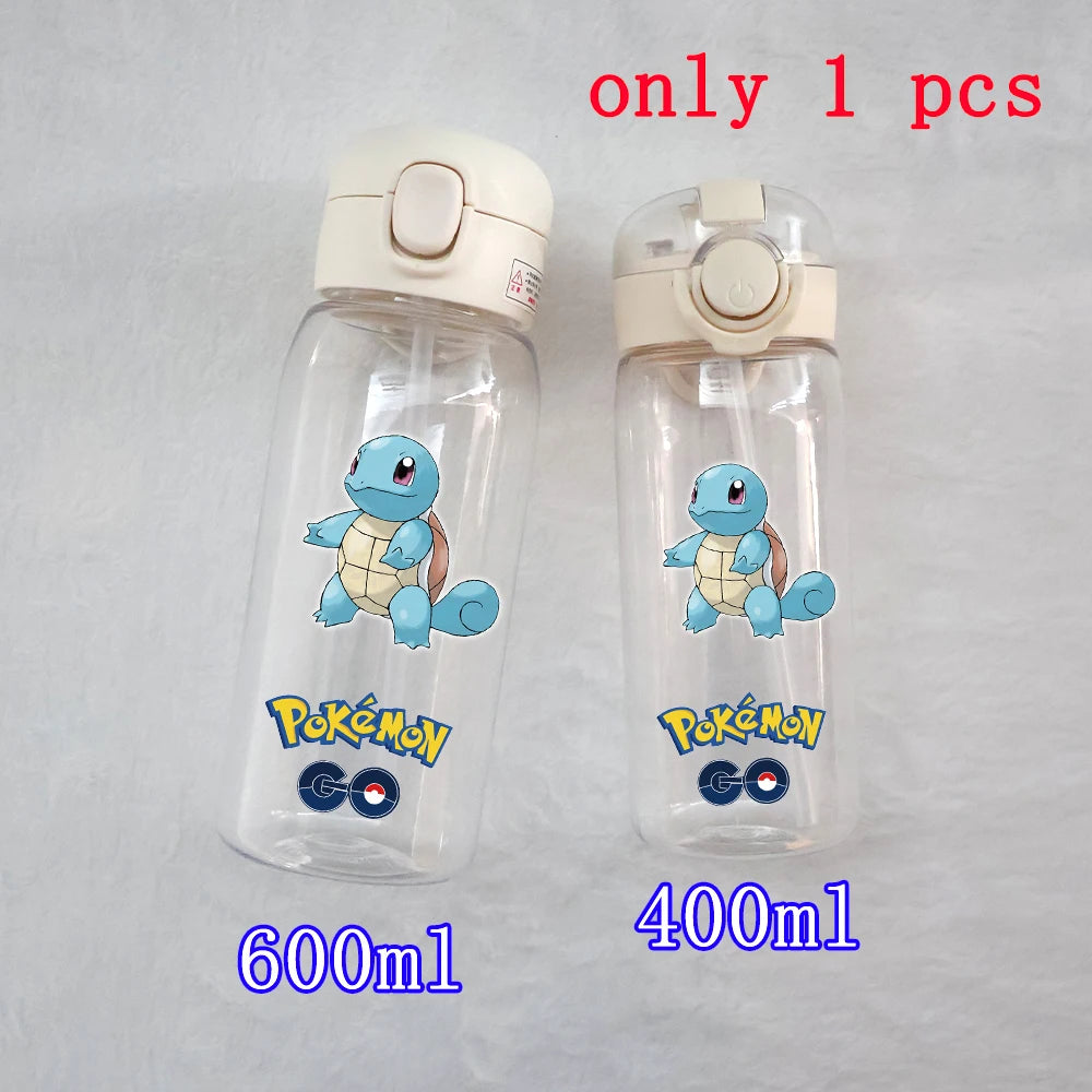 400ML/600ML Pokemon Anime Pikachu Charmander Kid Straws Water Cup Portable Outdoor Sports Camping Fitness Plastic Water Bottle