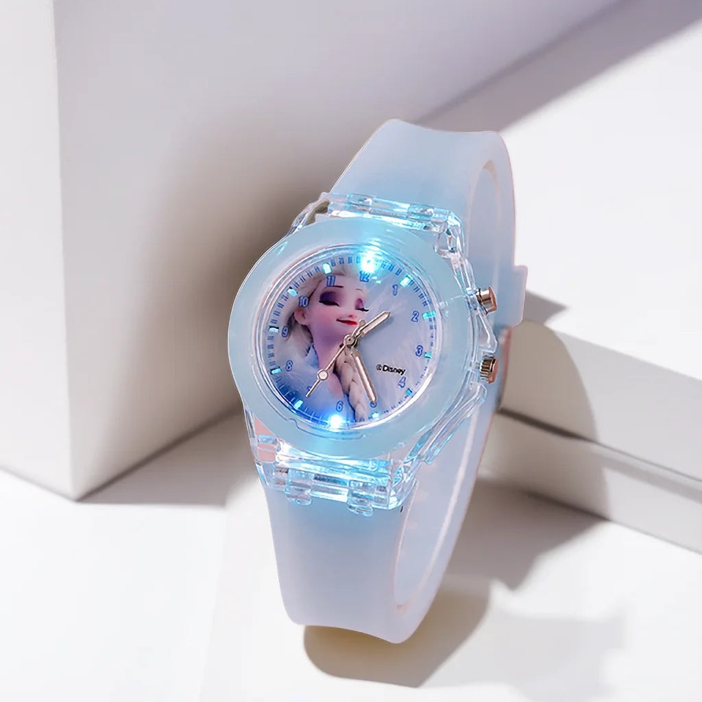 Disney Mickey Mouse Girls Watches Children Silicone Strap Colorful Light Spiderman Kids Watch Student Quartz Clock reloj infanti