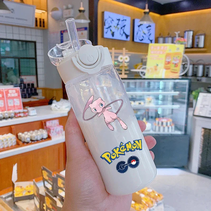 400ML/600ML Pokemon Anime Pikachu Charmander Kid Straws Water Cup Portable Outdoor Sports Camping Fitness Plastic Water Bottle