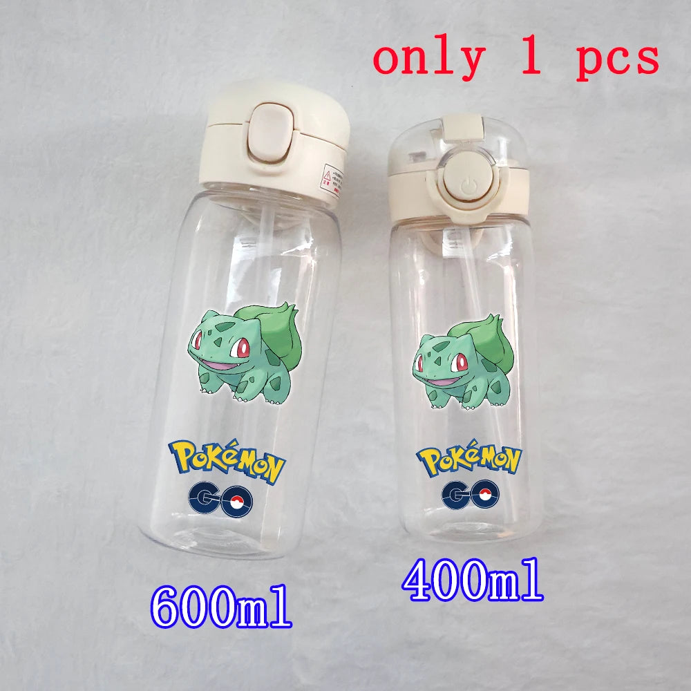 400ML/600ML Pokemon Anime Pikachu Charmander Kid Straws Water Cup Portable Outdoor Sports Camping Fitness Plastic Water Bottle