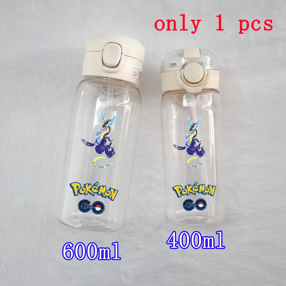 400ML/600ML Pokemon Anime Pikachu Charmander Kid Straws Water Cup Portable Outdoor Sports Camping Fitness Plastic Water Bottle