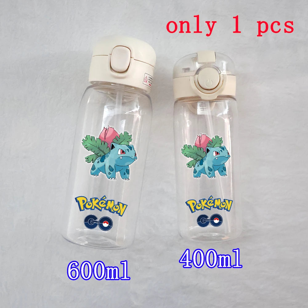 400ML/600ML Pokemon Anime Pikachu Charmander Kid Straws Water Cup Portable Outdoor Sports Camping Fitness Plastic Water Bottle