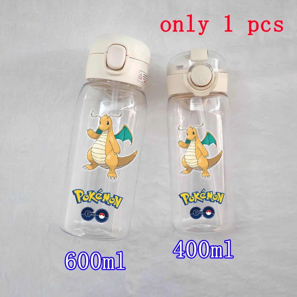 400ML/600ML Pokemon Anime Pikachu Charmander Kid Straws Water Cup Portable Outdoor Sports Camping Fitness Plastic Water Bottle