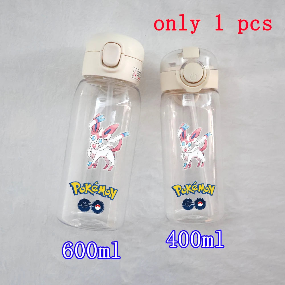 400ML/600ML Pokemon Anime Pikachu Charmander Kid Straws Water Cup Portable Outdoor Sports Camping Fitness Plastic Water Bottle