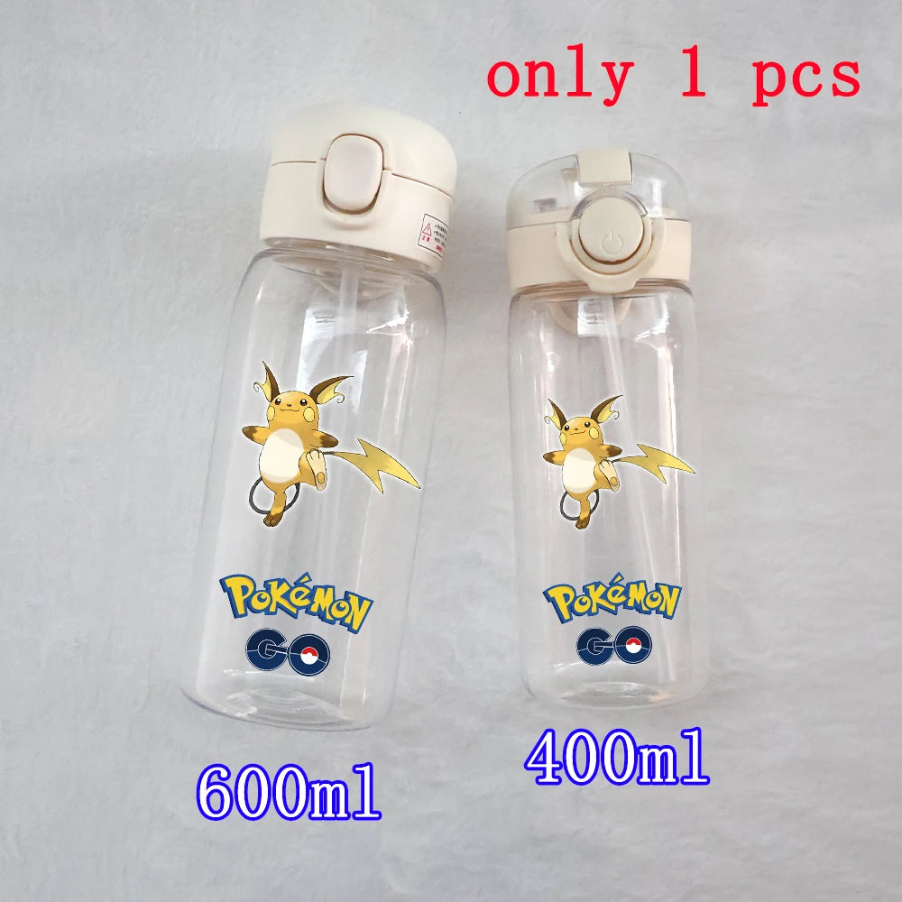 400ML/600ML Pokemon Anime Pikachu Charmander Kid Straws Water Cup Portable Outdoor Sports Camping Fitness Plastic Water Bottle