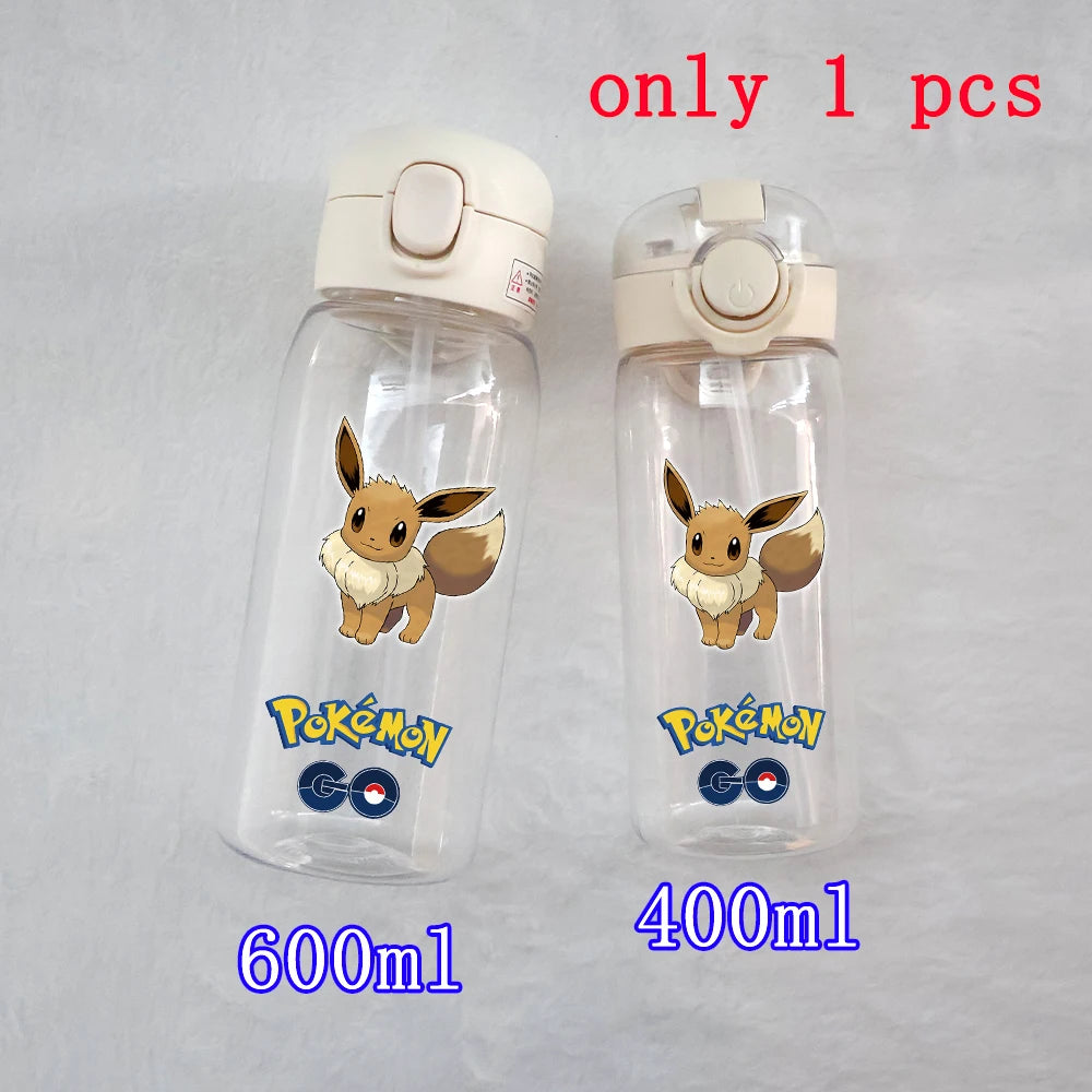 400ML/600ML Pokemon Anime Pikachu Charmander Kid Straws Water Cup Portable Outdoor Sports Camping Fitness Plastic Water Bottle