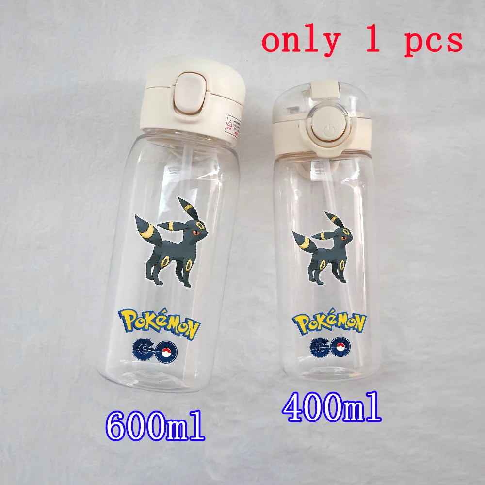 400ML/600ML Pokemon Anime Pikachu Charmander Kid Straws Water Cup Portable Outdoor Sports Camping Fitness Plastic Water Bottle