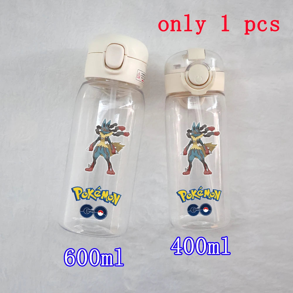 400ML/600ML Pokemon Anime Pikachu Charmander Kid Straws Water Cup Portable Outdoor Sports Camping Fitness Plastic Water Bottle