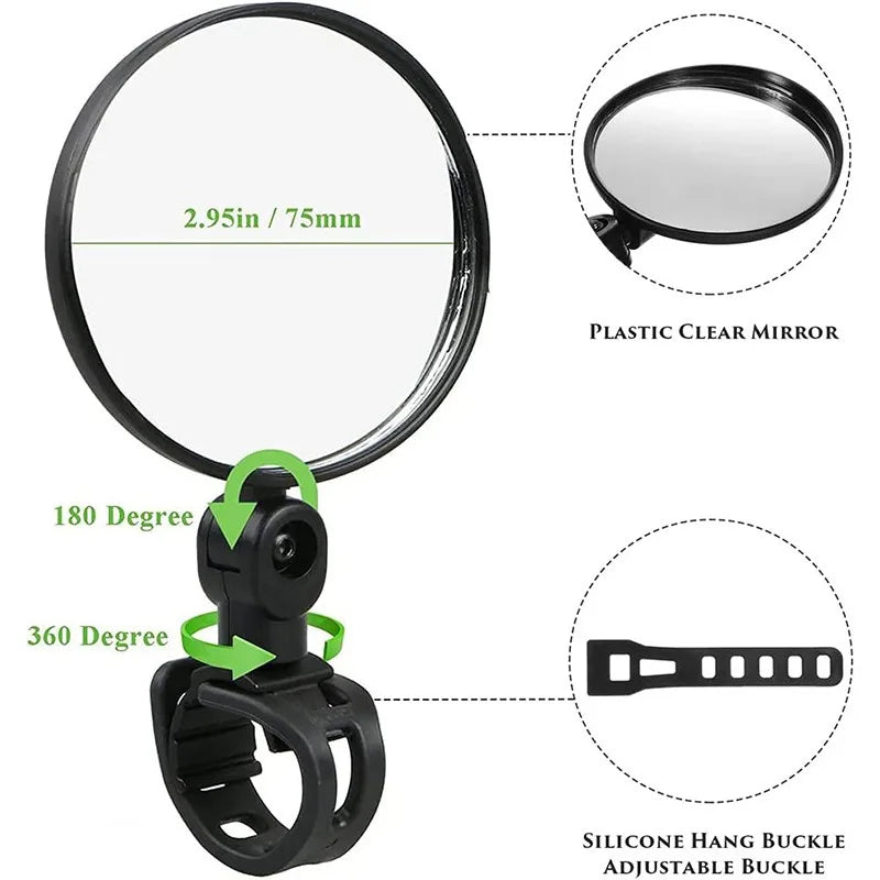 Bicycle Rearview Mirror 360 Degree Rotation Auxiliary Convex Mirror Handlebar Mount Cycling Bike Rear View Mirrors